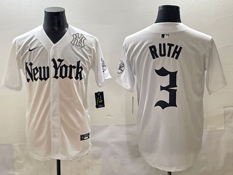 Men 2025 New York Yankees #3 Ruth White Five generations Joint Name Nike MLB Jersey style 38